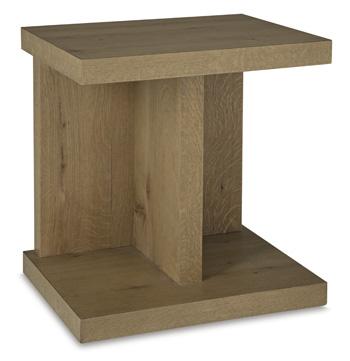 Ashley Furniture Brinstead chairside end table with wood finish and modern design, featuring a compact surface and storage drawer.