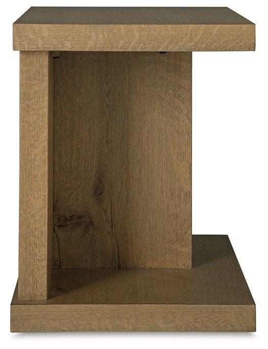 Ashley Furniture Brinstead end table with a wooden finish, chairside design, featuring a compact surface and storage drawer.