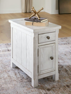 Ashley Furniture Robbinsdale chairside end table with a wooden top and tapered legs, ideal for small living space accents.