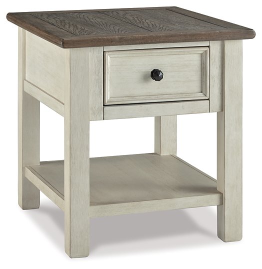 Ashley Furniture Bolanburg End Table with dark wood finish, featuring a sleek rectangular design and smooth top surface.