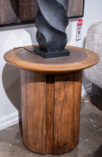 Ashley Furniture Dontayne End Table with a sleek wooden finish and modern design, perfect for living room decor.