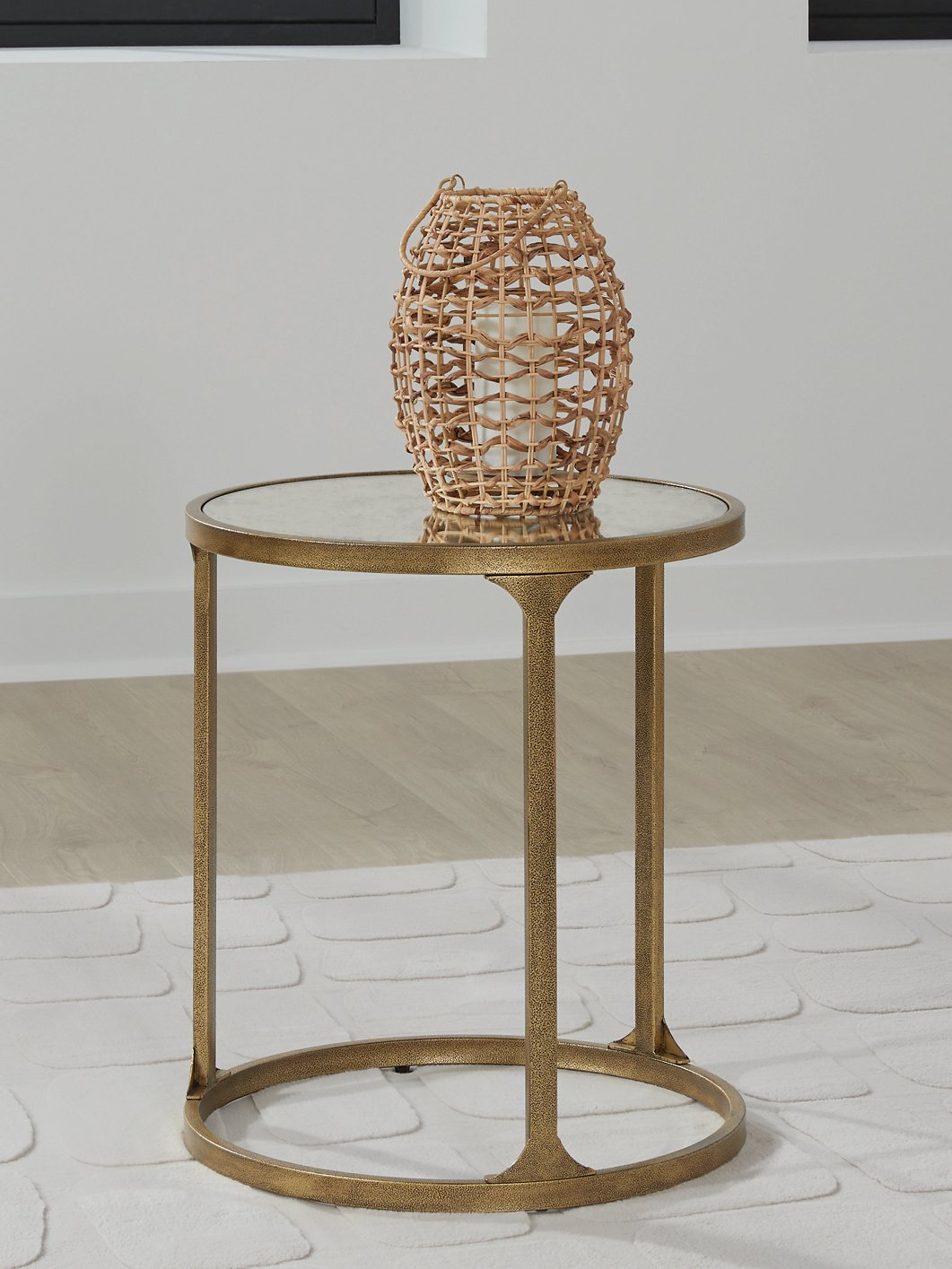 Ashley Furniture Korajane end table with a wood finish and modern design, featuring a smooth surface and sturdy legs.