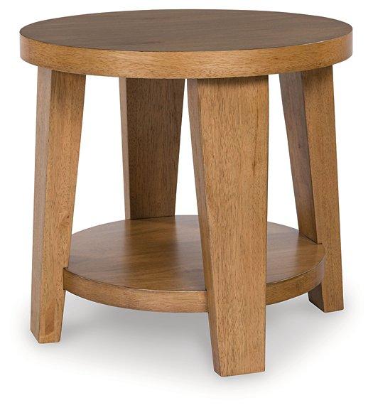 Ashley Furniture Kristiland end table with a sleek wooden surface and modern design, perfect for living room or bedroom decor.