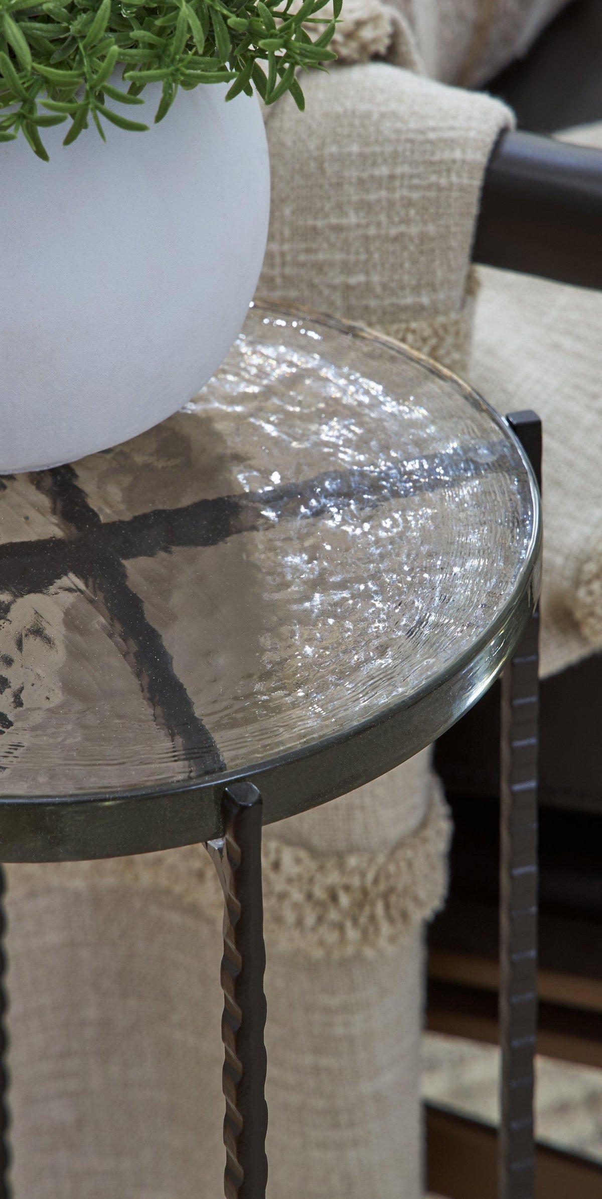 Ashley Furniture Newgoren accent end table with wooden top and metal legs, ideal for living room or bedroom decor.