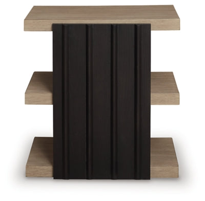Ashley Furniture Rylandyn end table with a dark wood finish, featuring a sleek surface and sturdy legs, ideal for living room decor.