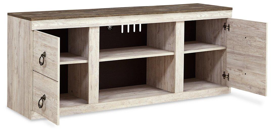 Willowton 3-piece entertainment center by Ashley Furniture with electric fireplace, wood finish, open shelves, and storage cabinets.