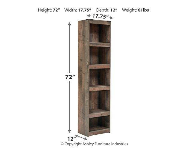 Ashley Furniture Trinell Pier entertainment center with open shelves, cabinets, and a modern wood finish for living room organization.
