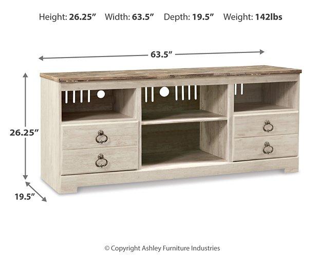 Willowton 3-piece entertainment center by Ashley Furniture featuring a TV stand with storage and matching media consoles.