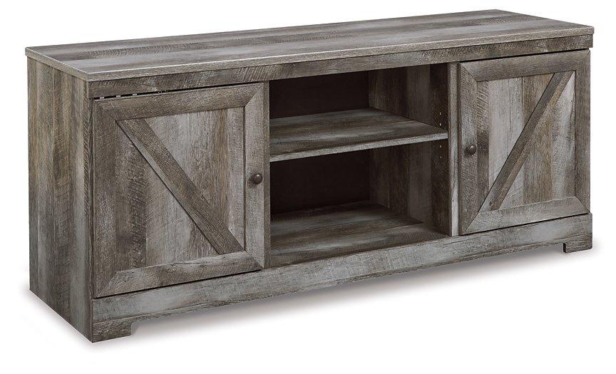 Ashley Furniture Wynnlow 4-piece entertainment center with TV stand, storage cabinets, and open shelving in a modern design.