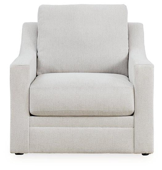 Ashley Furniture Maitelynn upholstery living room set with sofa, loveseat, and armchair in neutral fabric.
