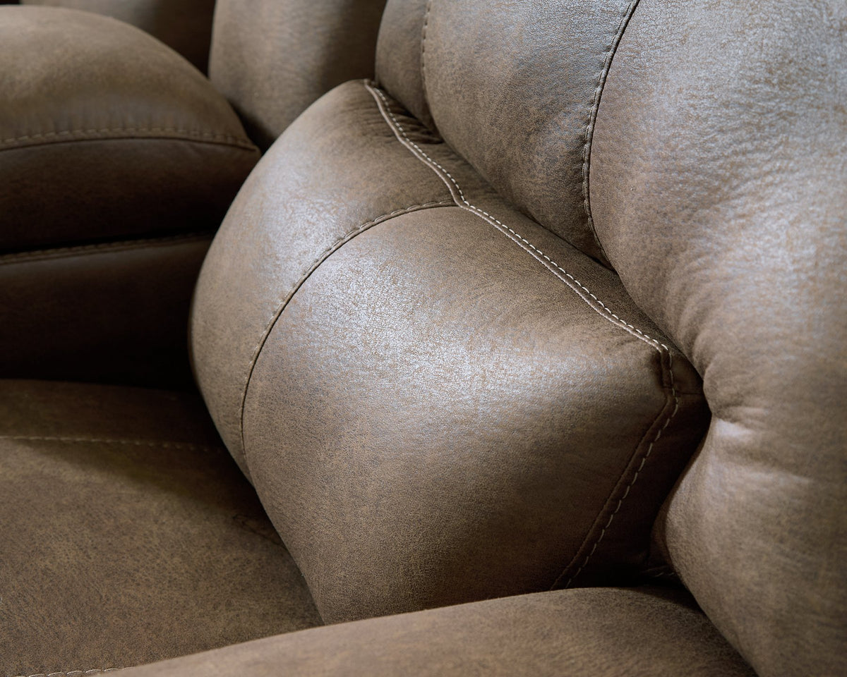 Ashley Furniture Beckley Place reclining living room set with plush cushions and modern design, shown in a cozy living room setting.