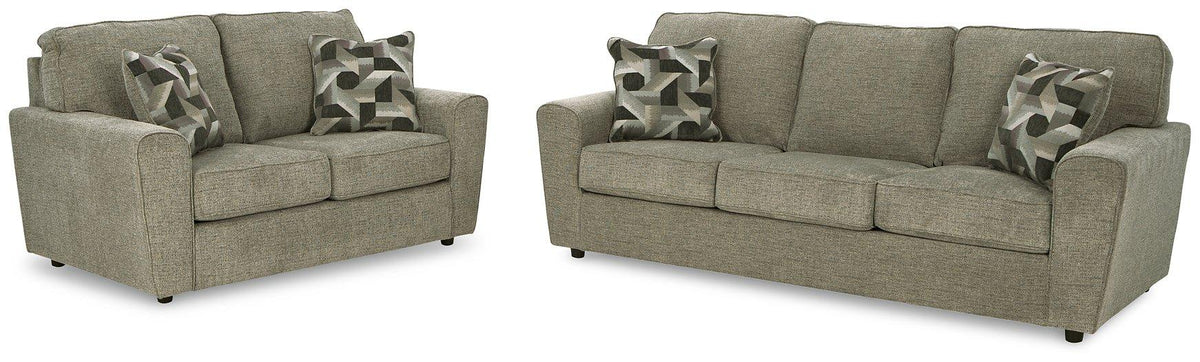 Ashley Furniture Cascilla living room set featuring a sofa and armchair with neutral upholstery and modern design.