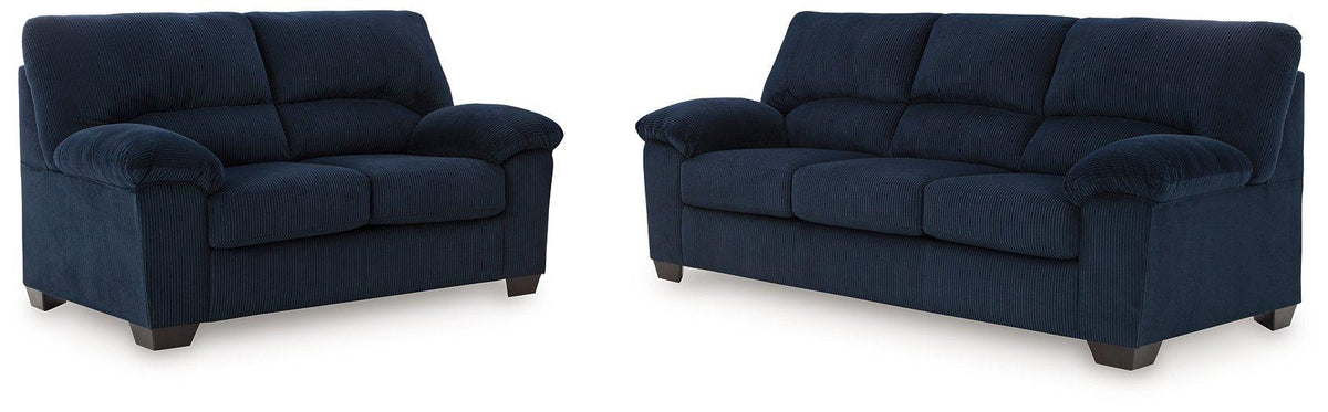 Ashley Furniture SimpleJoy living room set with a sofa and armchair, featuring neutral upholstery and modern design.