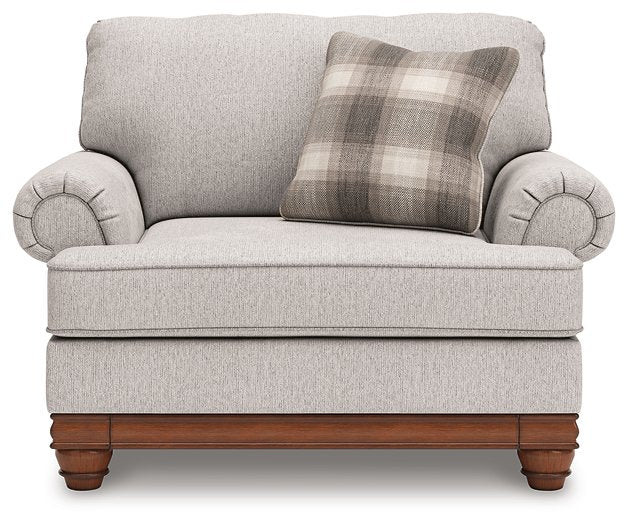 Ashley Furniture Clearbrooke living room set includes sofa and loveseat with neutral upholstery and plush cushions in a modern design.