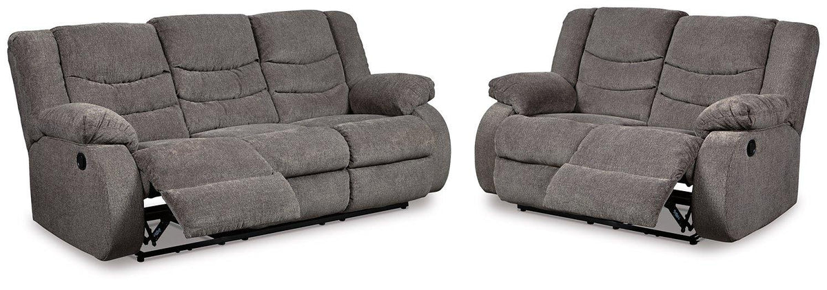 Ashley Furniture Tulen living room set with sofa and armchair, featuring modern design and neutral upholstery.