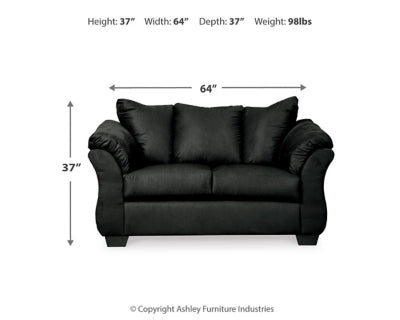 Ashley Furniture Darcy Loveseat with plush upholstery and comfortable cushioning, perfect for cozy living room seating.