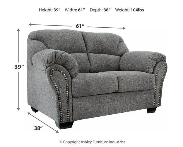 Ashley Furniture Allmaxx loveseat with plush fabric and cushioned armrests, perfect for cozy living room seating.