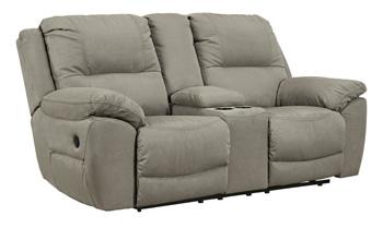 Ashley Furniture Next-Gen Gaucho Reclining Loveseat with Console, plush fabric, and padded armrests for ultimate comfort.