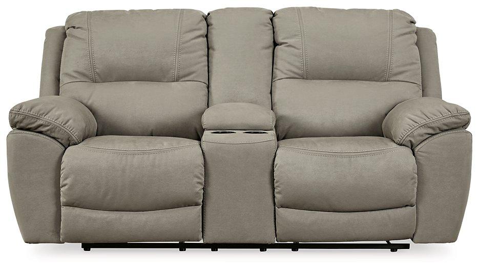 Ashley Furniture Next-Gen Gaucho Reclining Loveseat with Console, featuring plush cushions and built-in center console for comfort.
