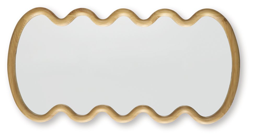 Ashley Furniture Serendis Accent Mirror showing a sleek, round design with a wooden frame, ideal for stylish home decor.