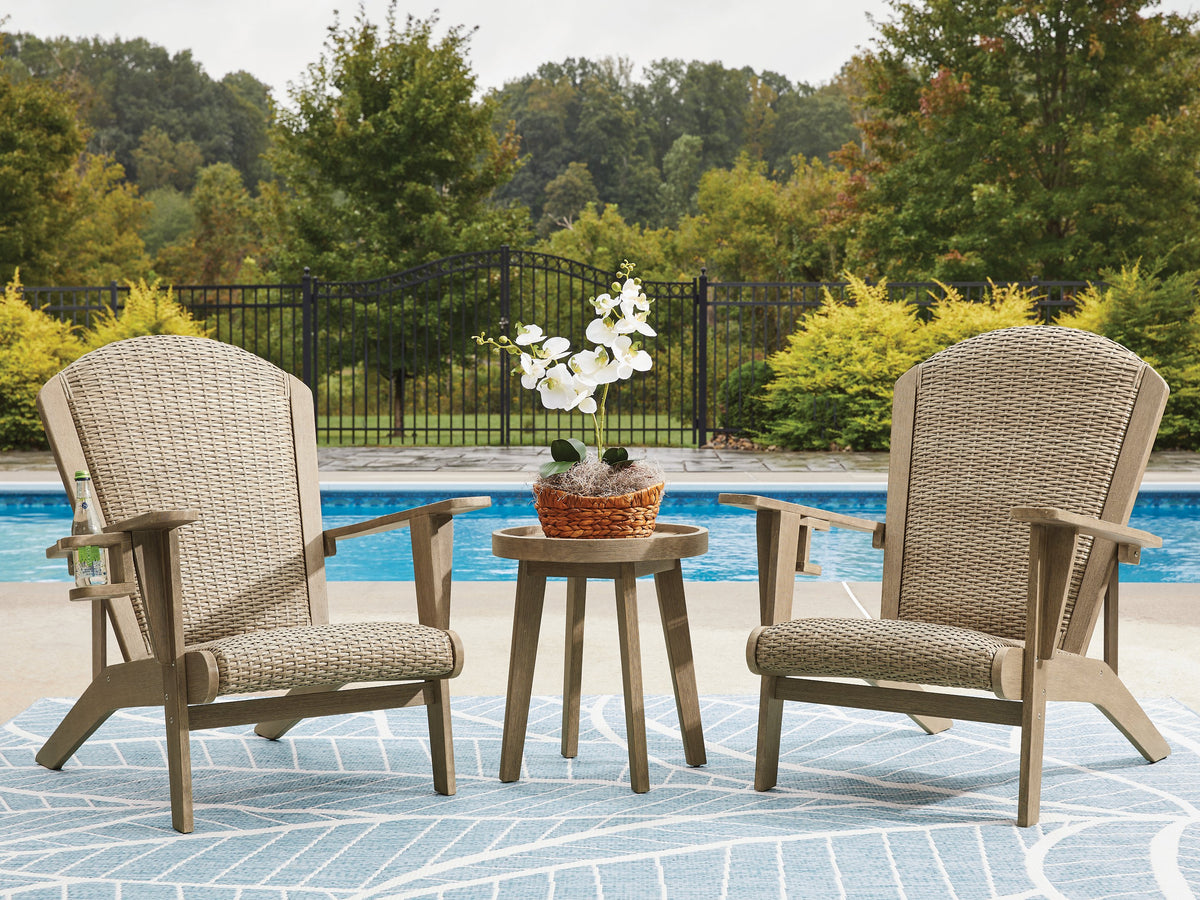 Outdoor table set from Ashley Furniture's Marina Sun package, featuring a stylish outdoor dining table with matching chairs.
