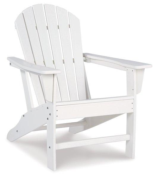 Outdoor table set with chairs and a central table from Ashley Furniture's Sundown Treasure Outdoor Seating Set.