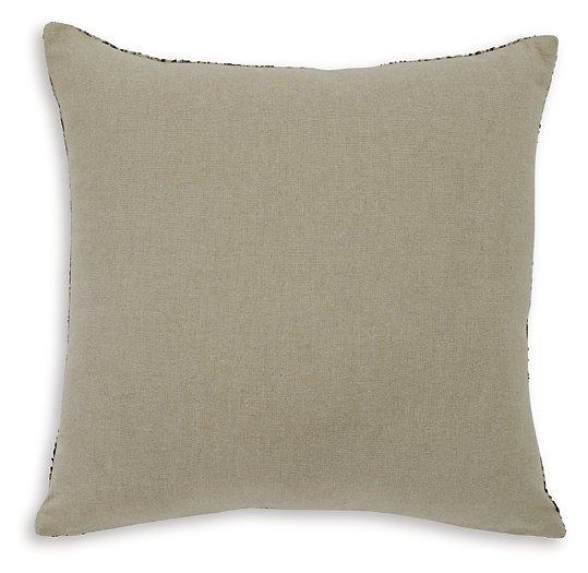 Set of four Ashley Furniture Jayner pillows with neutral fabric covers and decorative stitching, perfect for sofa or bed decor