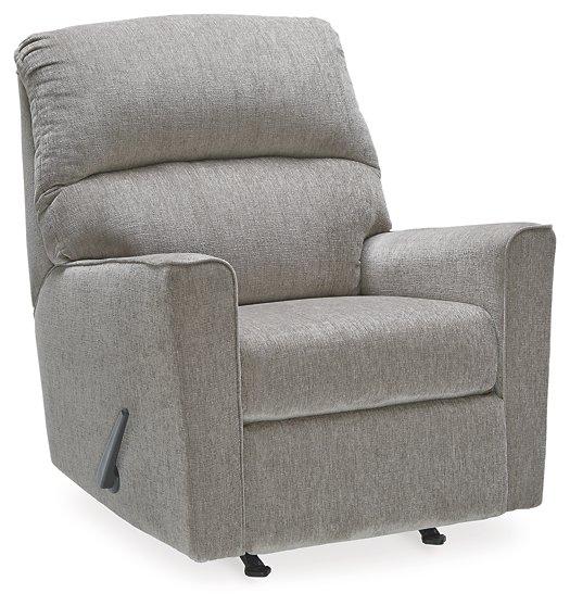 Ashley Furniture Altari recliner in beige fabric, showing plush cushioning and wide armrests for comfortable seating.