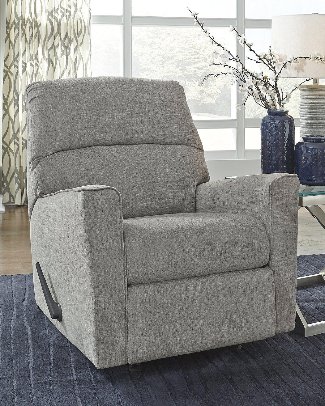 Ashley Furniture Altari recliner in beige fabric, showing plush cushioning and wide armrests for ultimate comfort.