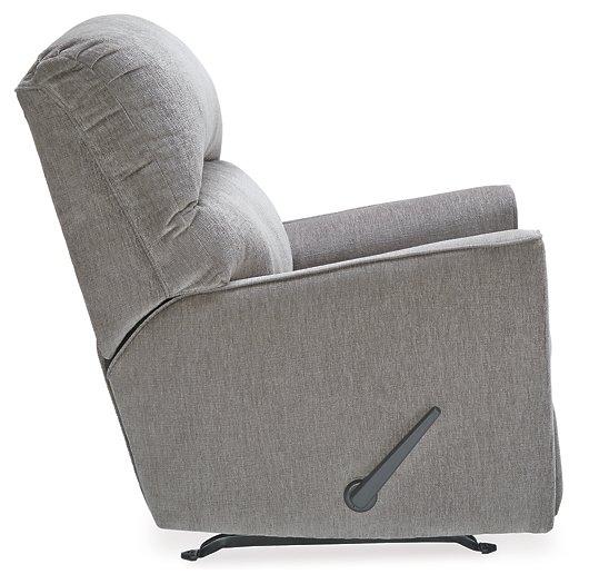 Ashley Furniture Altari recliner in beige fabric with padded armrests and plush cushioning for comfortable seating.