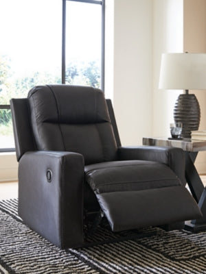 Open Ashley Furniture Mackmenville recliner showing plush fabric upholstery and reclining mechanism.