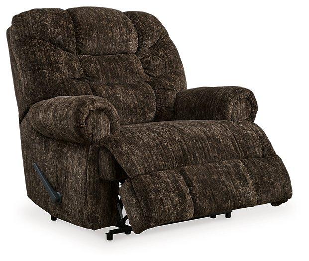 Ashley Furniture Movie Man Recliner showing plush fabric and padded armrests, perfect for comfortable home seating.