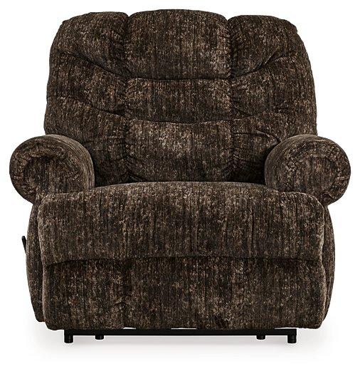 Ashley Furniture Movie Man Recliner with plush fabric and padded armrests, perfect for comfortable home theater seating.