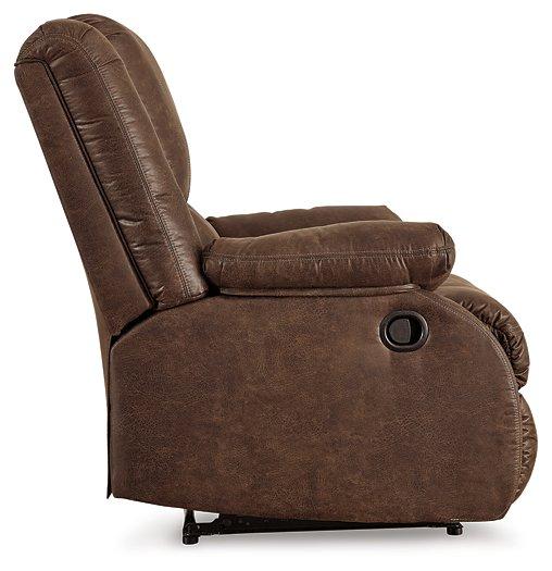 Ashley Furniture Bladewood recliner with plush cushioning and dark wood finish, showcasing its comfortable, stylish design.