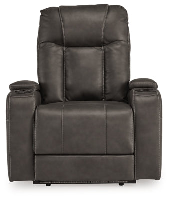 Ashley Furniture Feazada Power Recliner with plush fabric and padded armrests, shown in a head-on view.