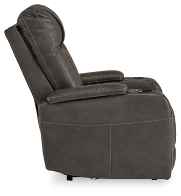 Ashley Furniture Feazada Power Recliner in dark upholstery with side controls and plush cushioning.
