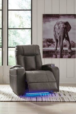 Open Ashley Furniture Feazada power recliner showcasing plush upholstery, padded armrests, and reclining mechanism.