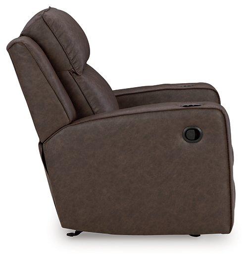 Lavenhorne recliner by Ashley Furniture featuring plush fabric, padded armrests, and a comfortable reclining position.