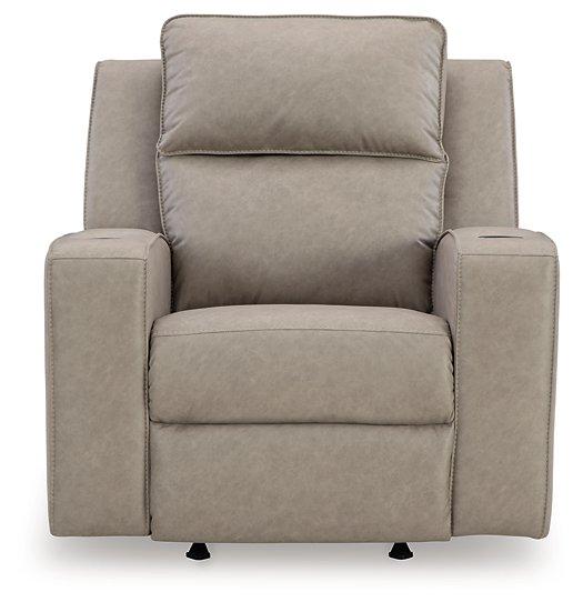 Lavenhorne recliner chair by Ashley Furniture in a neutral fabric, showcasing plush cushioning and a comfortable reclining position.