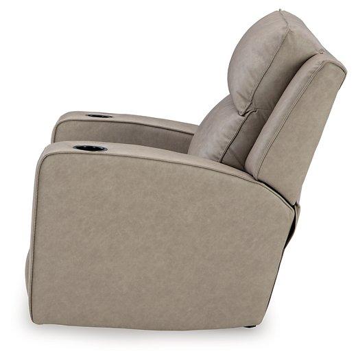 Ashley Furniture Lavenhorne recliner chair with plush cushions and wooden armrests, shown in a neutral fabric.