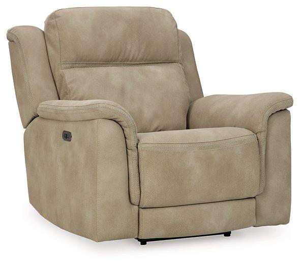 Next-Gen DuraPella Power Recliner by Ashley Furniture showing plush gray upholstery and adjustable reclining mechanism.