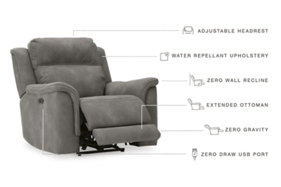 Ashley Furniture Next-Gen DuraPella power recliner with plush upholstery and padded armrests, designed for comfort and style.