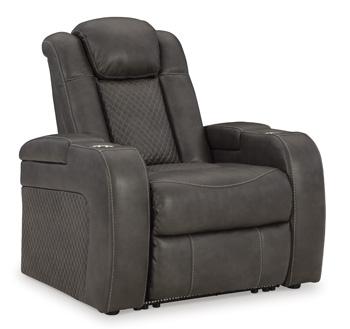 Comfortable Fyne-Dyme Power Recliner by Ashley Furniture, showing plush fabric upholstery and reclining mechanism in a modern living room setting.