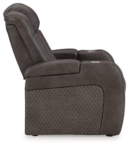 Ashley Furniture Fyne-Dyme Power Recliner, soft upholstered recliner chair with plush cushioning and ergonomic design.