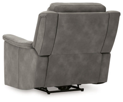 Ashley Furniture Next-Gen DuraPella Power Recliner showing plush upholstery and built-in control panel from the back view.