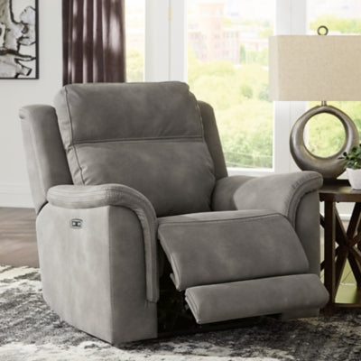 Open Next-Gen DuraPella Power Recliner by Ashley Furniture showing plush cushioning and sleek design in a modern living room setting.