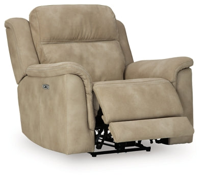 Ashley Furniture Next-Gen DuraPella Power Recliner, open position showing plush cushioning and modern design from an angled view.