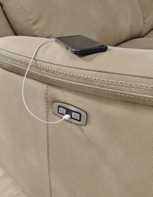 Next-Gen DuraPella Power Recliner by Ashley Furniture, showing plush upholstery and built-in USB charging port.