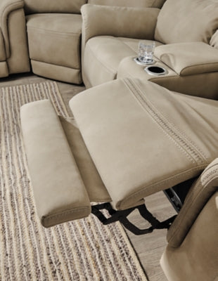 Ashley Furniture Next-Gen DuraPella Power Recliner with plush fabric and built-in footrest, shown in a modern living room setting.