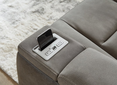 Ashley Furniture Next-Gen DuraPella Power Recliner with wireless charging pad, plush fabric, and ergonomic design.